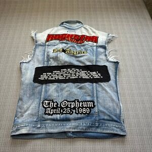 Rockstar Y2K Grunge Denim Vest Mens Medium Distressed Moto Rocker Punk Festival